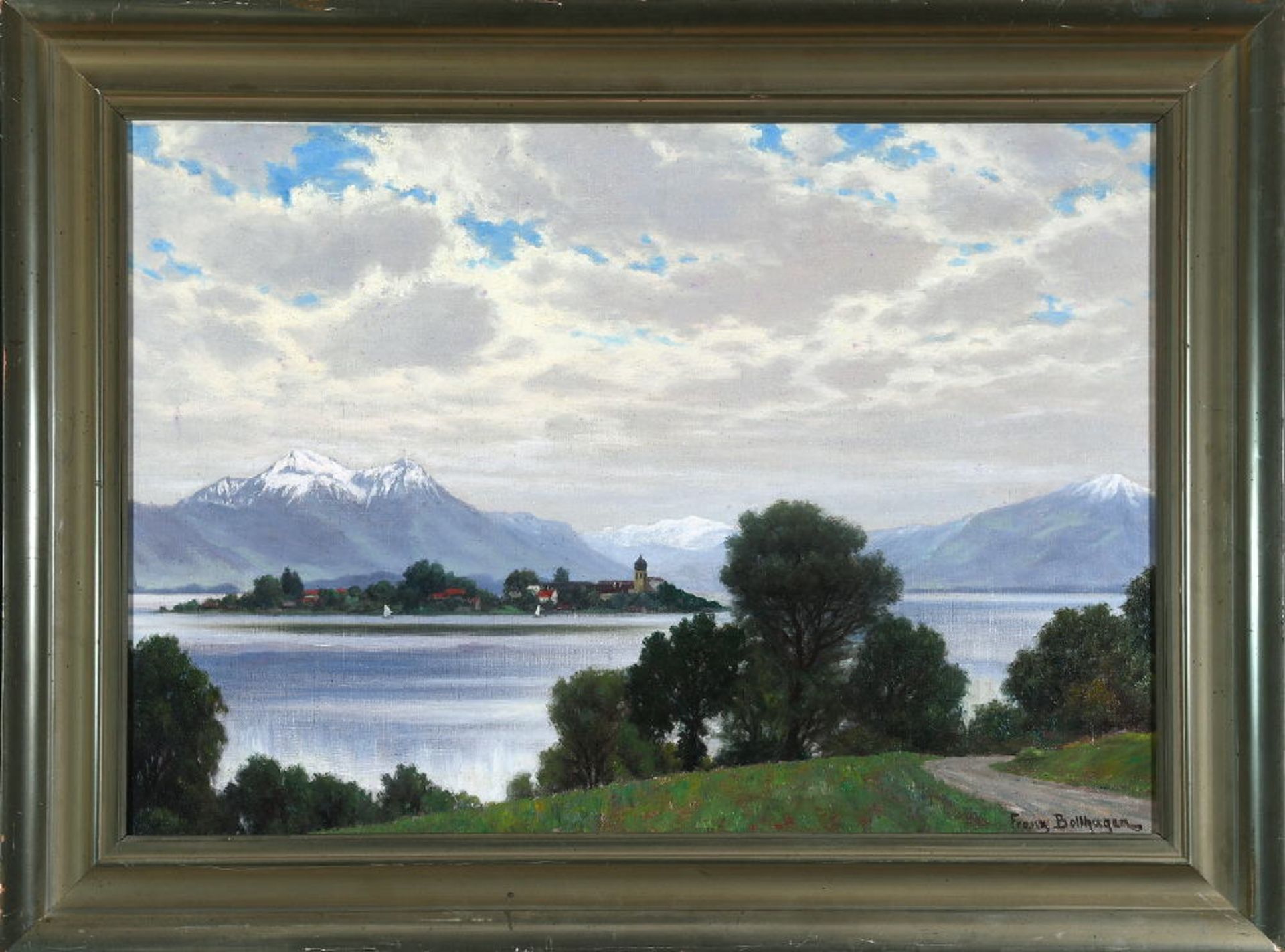 Bollhagen, Franz Wilhelm, 1881 Wesenberg - 1971 DirlewangÖl/Lwd, 56 x 83 cm, " Blick über den