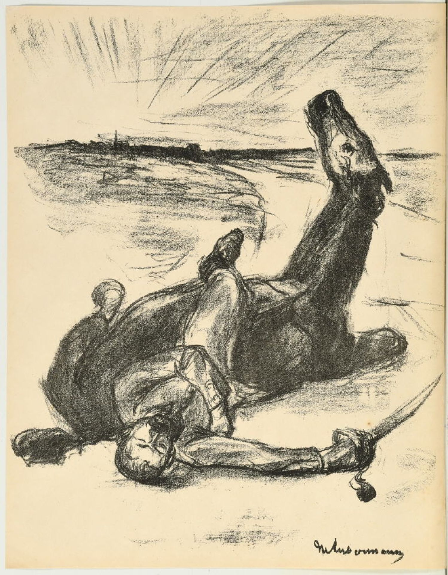 Liebermann, Max, 1847 - 1935 BerlinLithographie, Blatt 32 x 25 cm, " Gestürzter Reiter ", i.d. Pl.