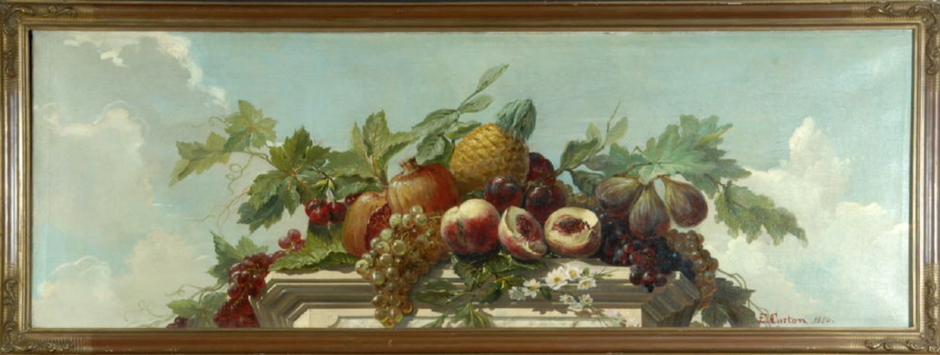 Curton, E., Künstler des 19. Jh.Öl/Lwd, 46 x 134 cm, " Supraporte mit exotischen Früchten auf