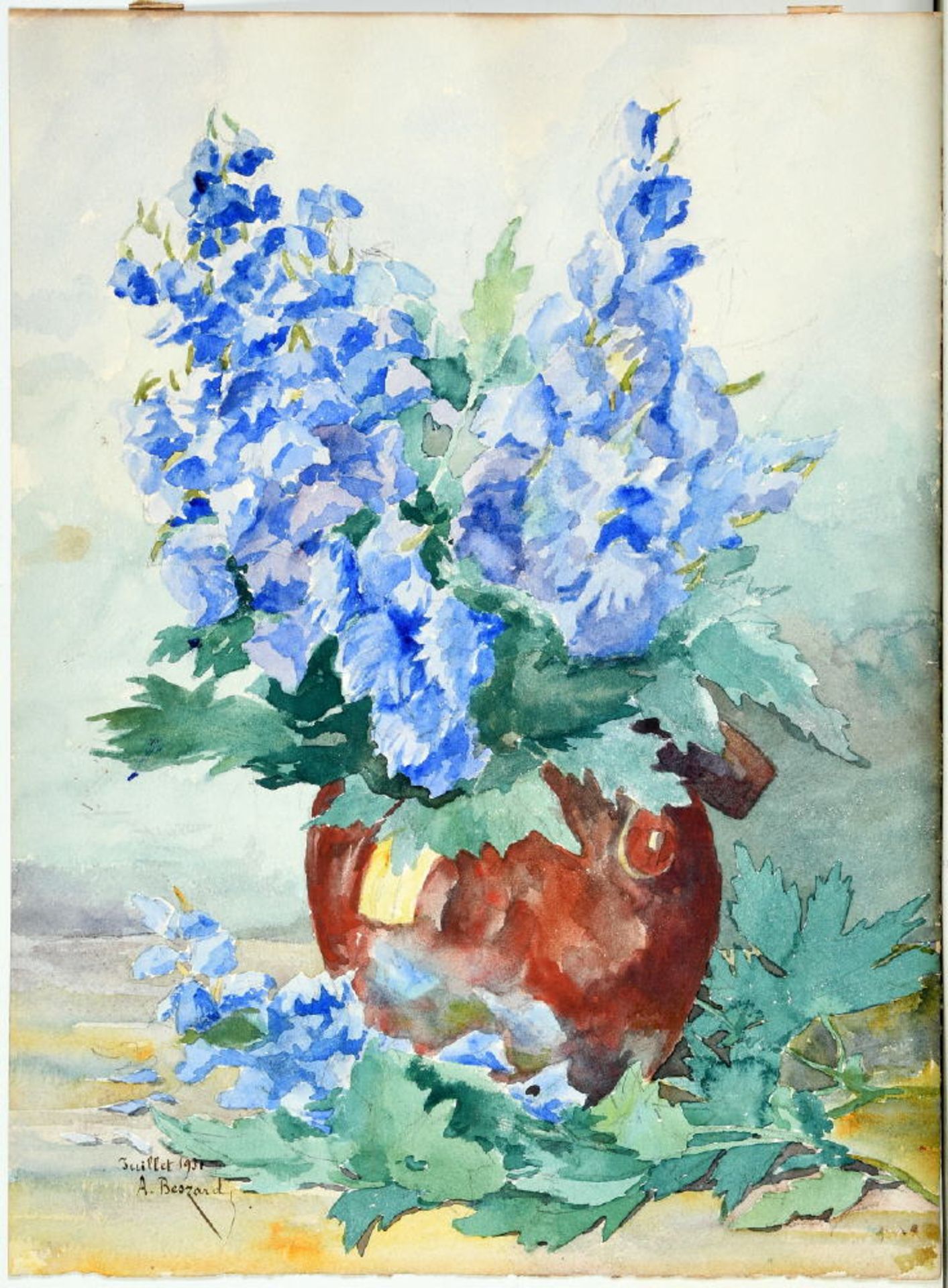 Blumenmaler des 20. Jh.Aquarell, 36 x 27 cm, " Rittersporn in einer Vase ", u.l. sign. "A. Beszard",