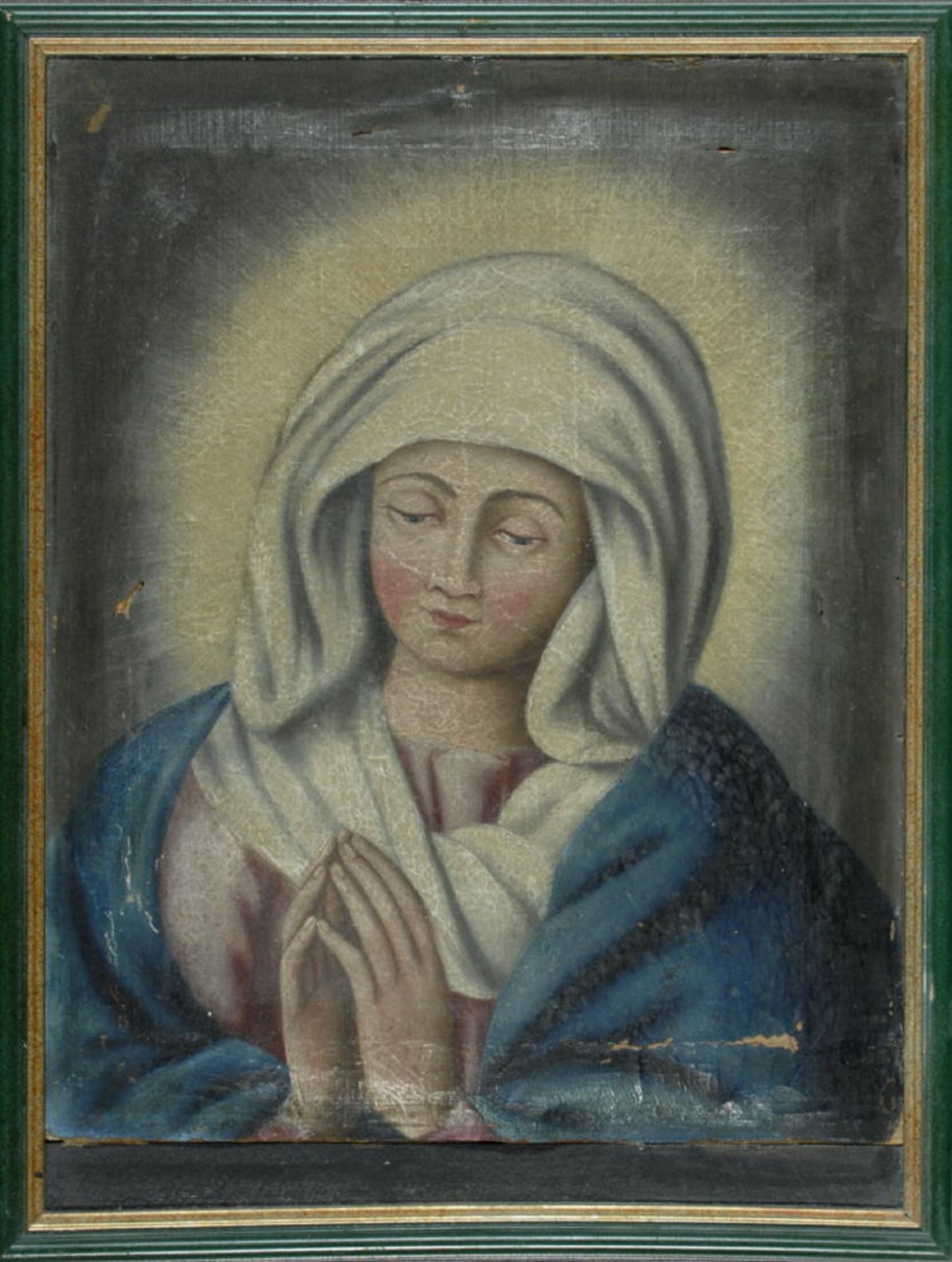 Bildnismaler des 19. Jh.Öl/Lwd auf Holz gez., 37 x 29 cm, " Betende Maria ", besch.Bildnismaler