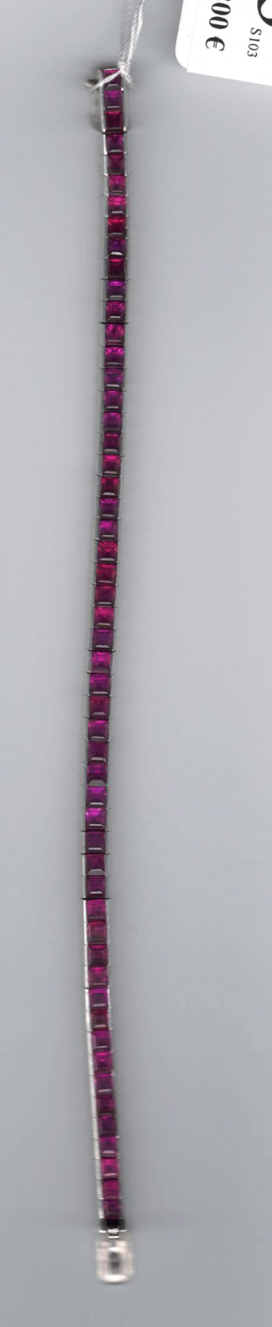 Armband - Streifenarmband750 WG, ca. 29 g, Rubin-Carrés ca. 12,19 ct., L= 18 cmArmband - - Image 4 of 9