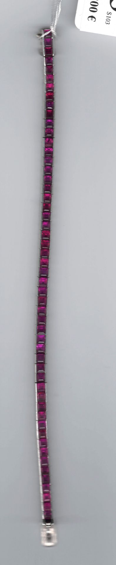 Armband - Streifenarmband750 WG, ca. 29 g, Rubin-Carrés ca. 12,19 ct., L= 18 cmArmband - - Bild 4 aus 9