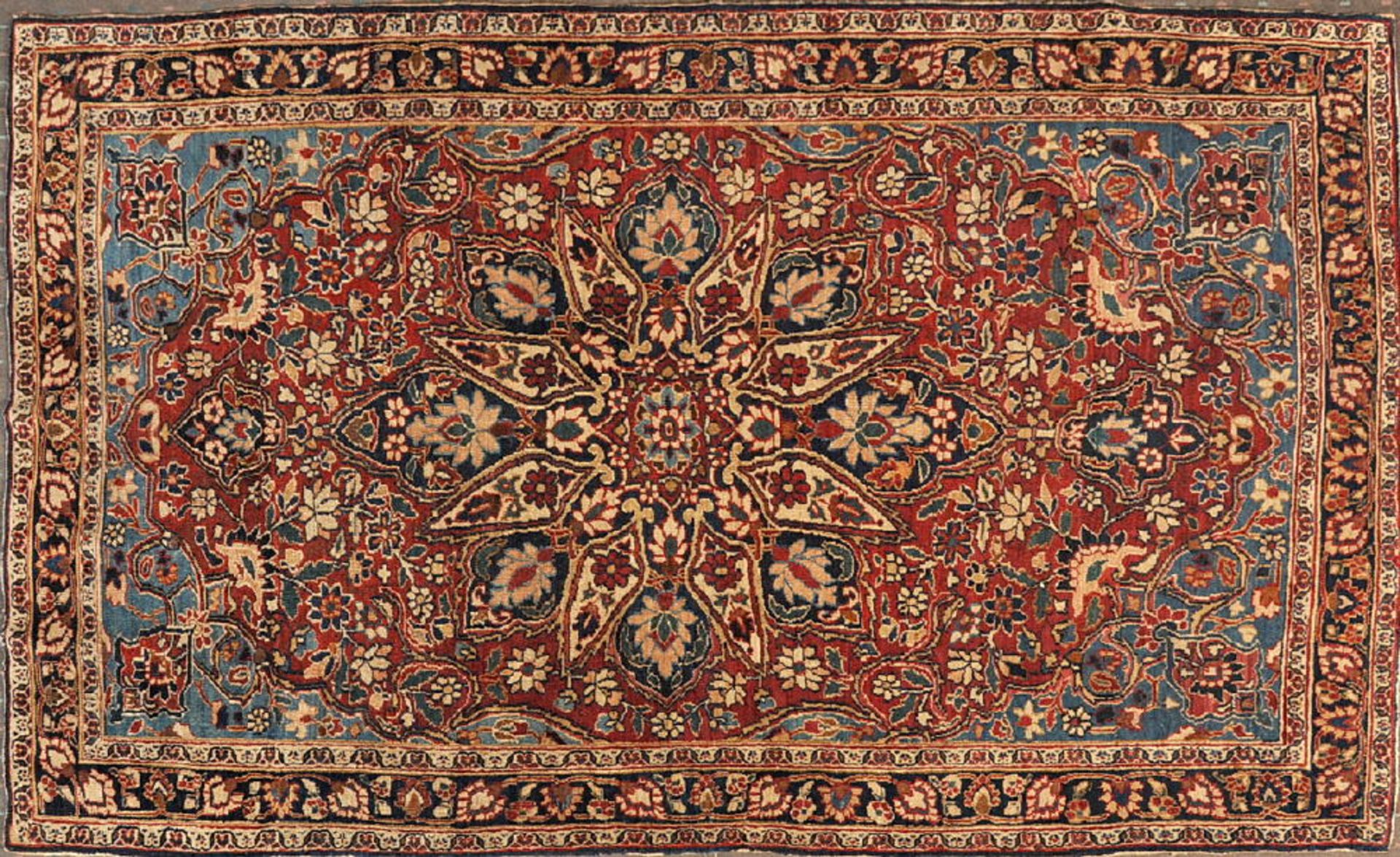 Isfahan, Persien, 120 x 192 cmalt, Wolle, feine Knüpfung, Pflanzenfarben, rotgrundig, großes,