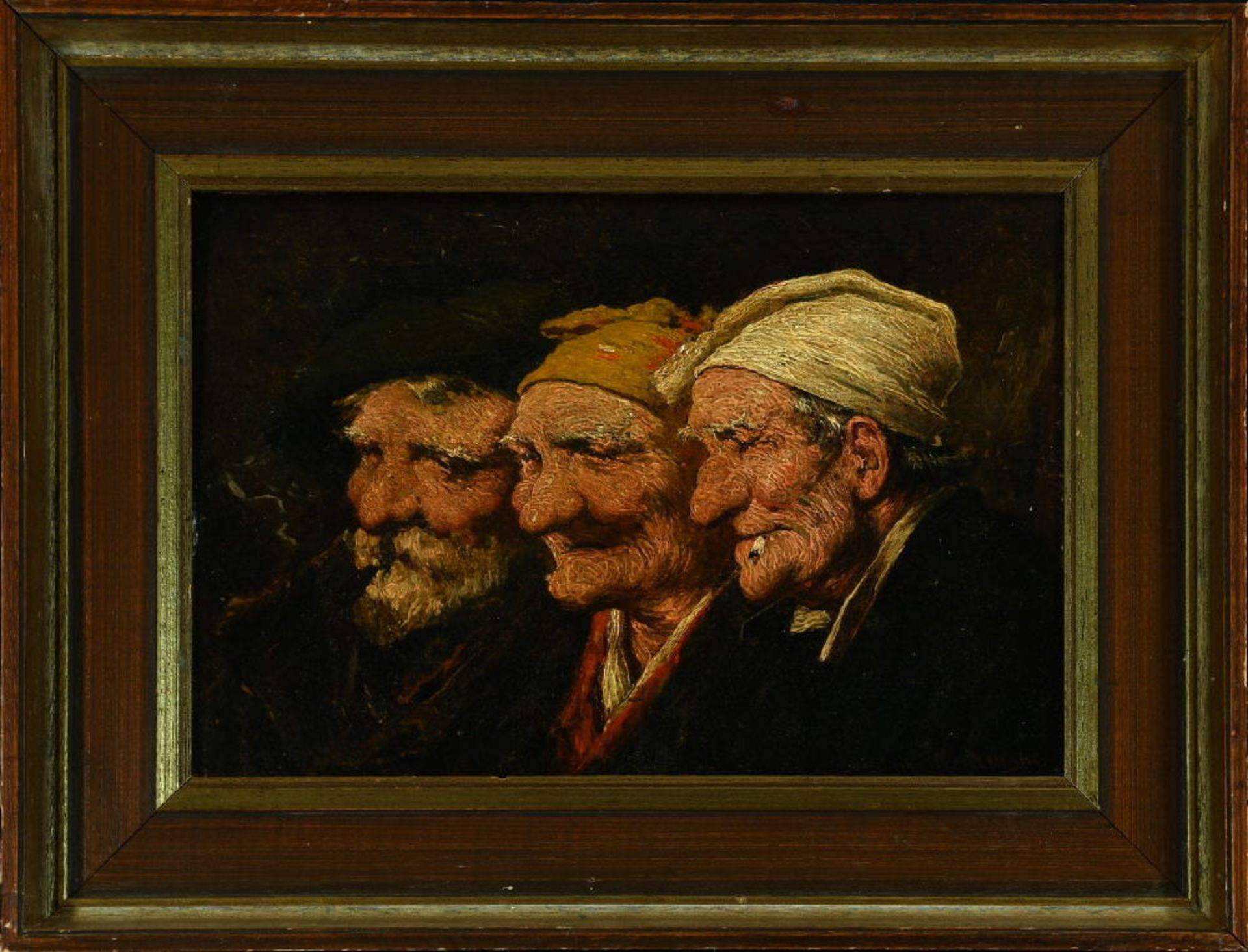 Arrighi, Romil, Künstler des 20. Jh.Öl/Krt auf Holz gez., 24 x 35 cm, rücks. betit. " Trois vieux