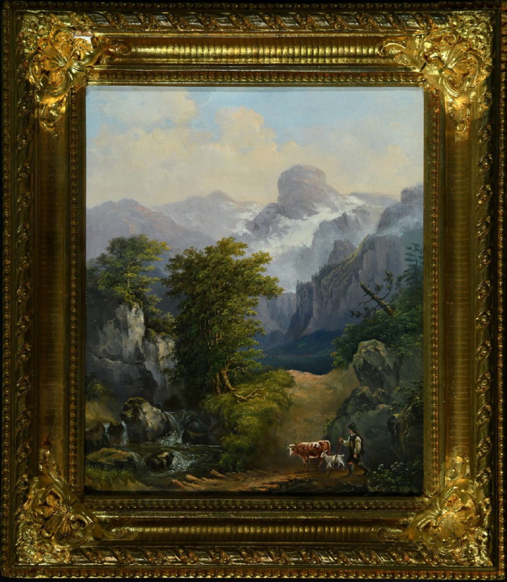 Altmann, Anton d.J., 1808 - 1871 WienÖl/Lwd, 29 x 24 cm, " Berglandschaft mit Hirte ", u.r. sign.,