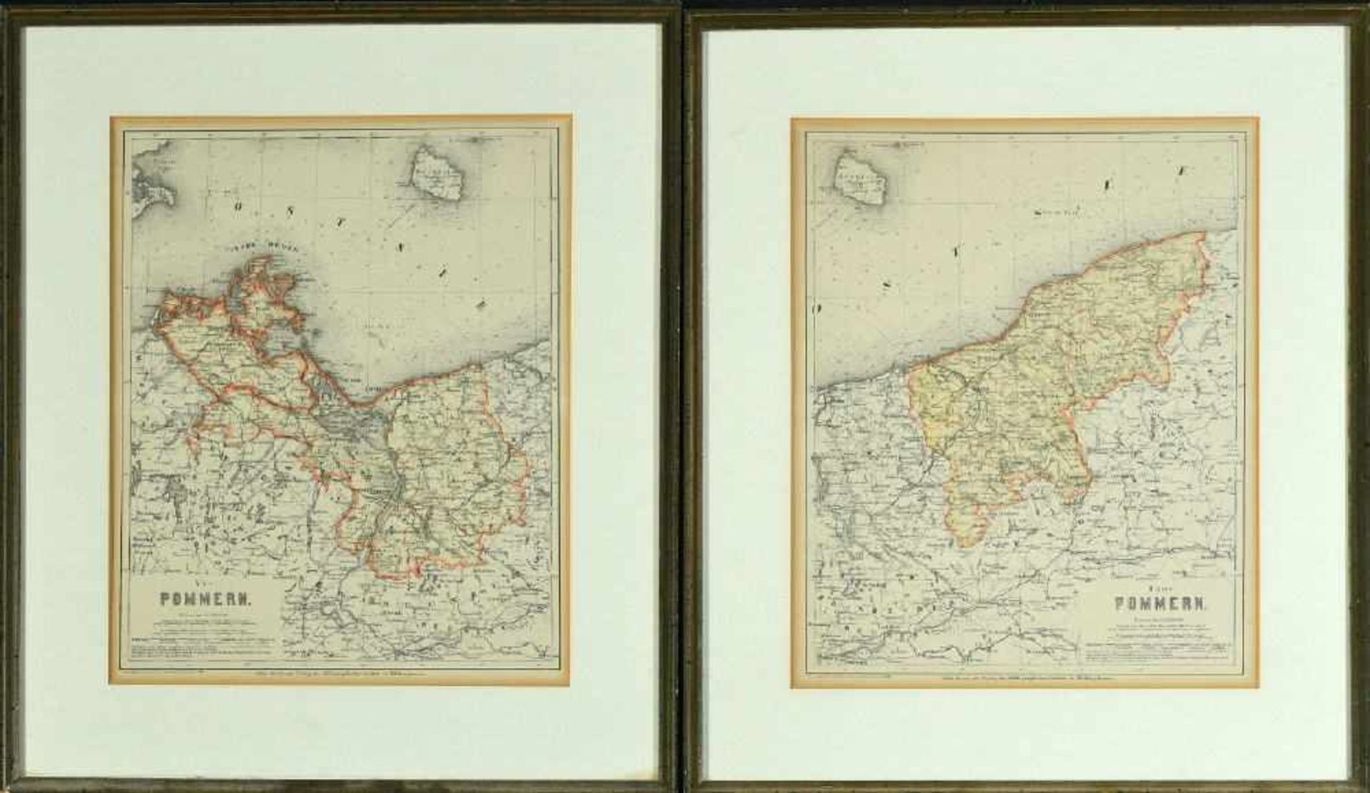 Landkarten, 2 Stück "Vor- und Hinter-Pommern"