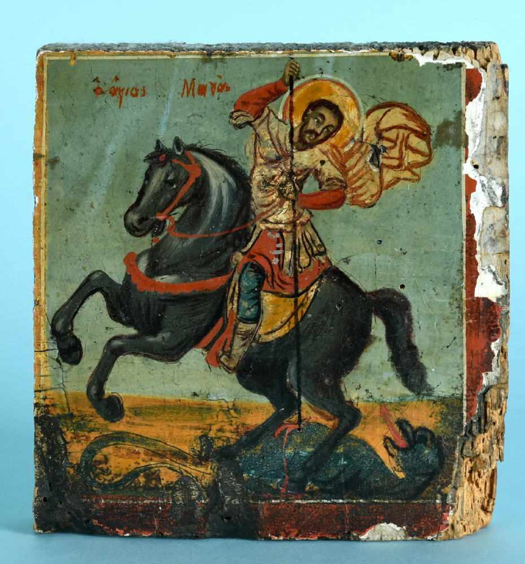Ikonen-Fragment "Heiliger zu Pferd mit erlegtem Drachen"