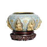 antique, 7 Buddha gold inlaid and enameled censer
