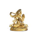 gilded, Sino-Tibetan bronze Manjushree. Qing dyn.,