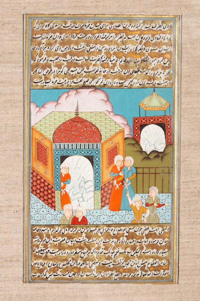 pair of antique, Persian Qajar dyn. period paintings. - Image 4 of 6