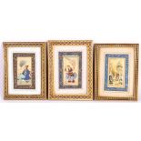 a lot of 3 antique Persian bone miniature paintings. Qajar style