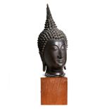 an antique outstanding, Thai Ayutthaya Buddha bronze head. 17th cent.