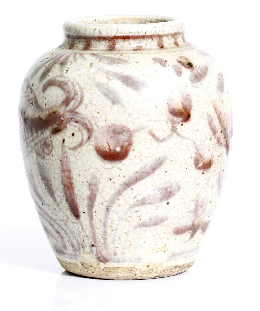 an antique, Chinese, stonewear vase with red over glaze. - Image 3 of 4