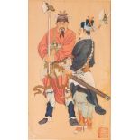 Chinese late Qing dyn. Painting, depicting 2 royal guards