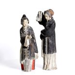 2 Chinese, Qing dyn. hand painted ceramic figures