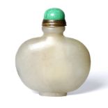 an antique Qing dyn. Jade snuff bottle with a fine jadeite stopper