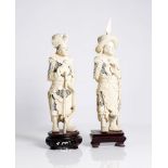 pair of antique Chinese, bone warriors, Qing dyn.