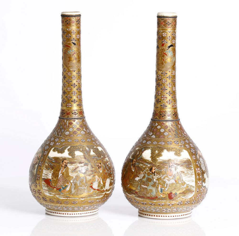 a pair of antique Japanese Satsuma vases, Meiji period