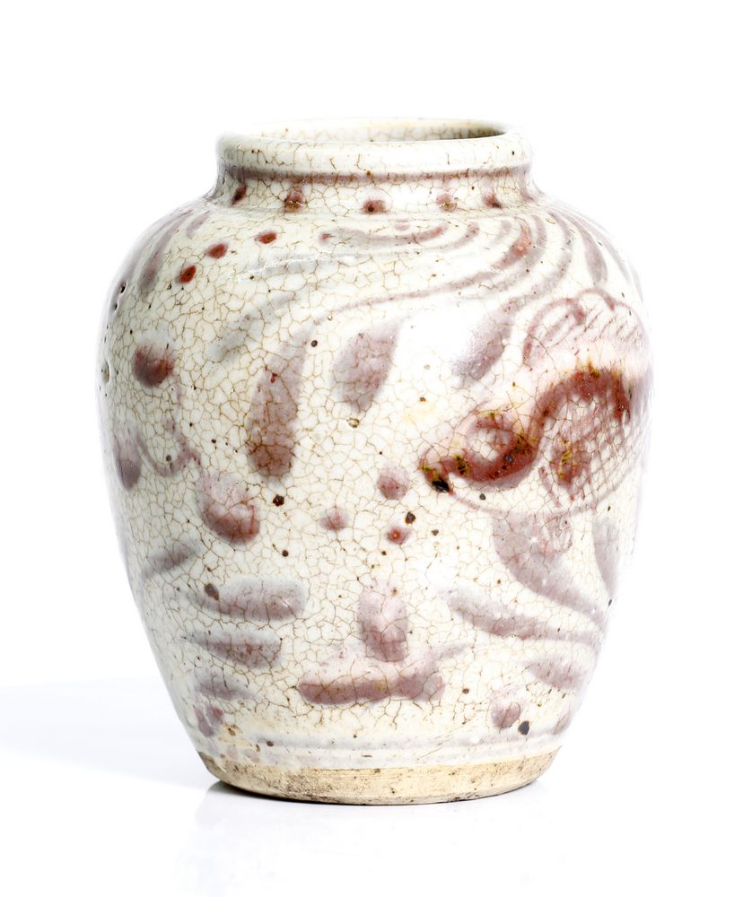 an antique, Chinese, stonewear vase with red over glaze. - Image 4 of 4