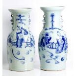 a pair of antique, Chinese, blue and white vases,