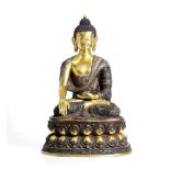 an old , fine, Chinese Buddha, gilded and silvered bronze