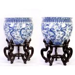 pair of antique, Chinese, planters, baring Qianlong reign mark