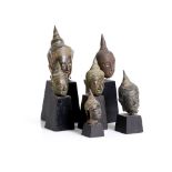 lot of antique 6 southeast Asian Thai bronze Buddha heads