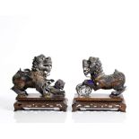 a pair of antique , fine Chinese silver gilded filigree lions.