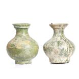 pair of Han dyn. Antique Chinese straw glazed, ceramic wear vases