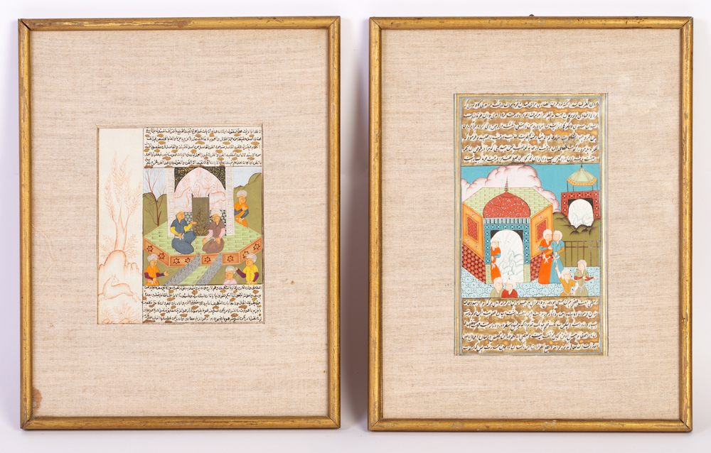 pair of antique, Persian Qajar dyn. period paintings.