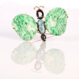 , Chinese, charming, gold, jadeite and opal broach,