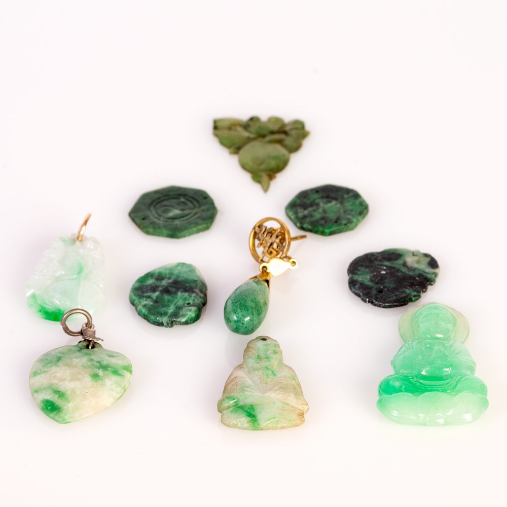 group of 10 antique, Chinese jadeite pendants,