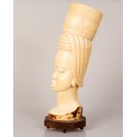 Large Sized Hollow African Bone Tusk Girl Figure on Wooden Stand