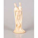 African Bone Sculpture Three Naked Girls Figure