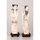 Pair of Chinese Bone Sculptures Immortals Figure