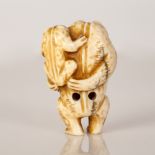 Old Bone Netsuke Pair of Frogs