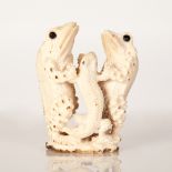 Bone Statuette Couple of Frogs w/ Eyes Set & Chameleon Dancing