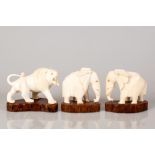 Lot 3 African Bone Statuettes Couple of Elephants & Roaring Lion