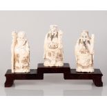 Lot of 3 Bone Sculptures God of Death Figure on Wooden Stand