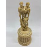 European bone sculpture of children holding wreaths 19th c