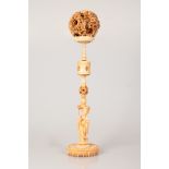 Chinese Bone Engraving - "Devil's Work Ball" on Upright Stand