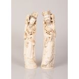 Pair of Old Chinese Bone Sculptures Emperor & Empress Figure