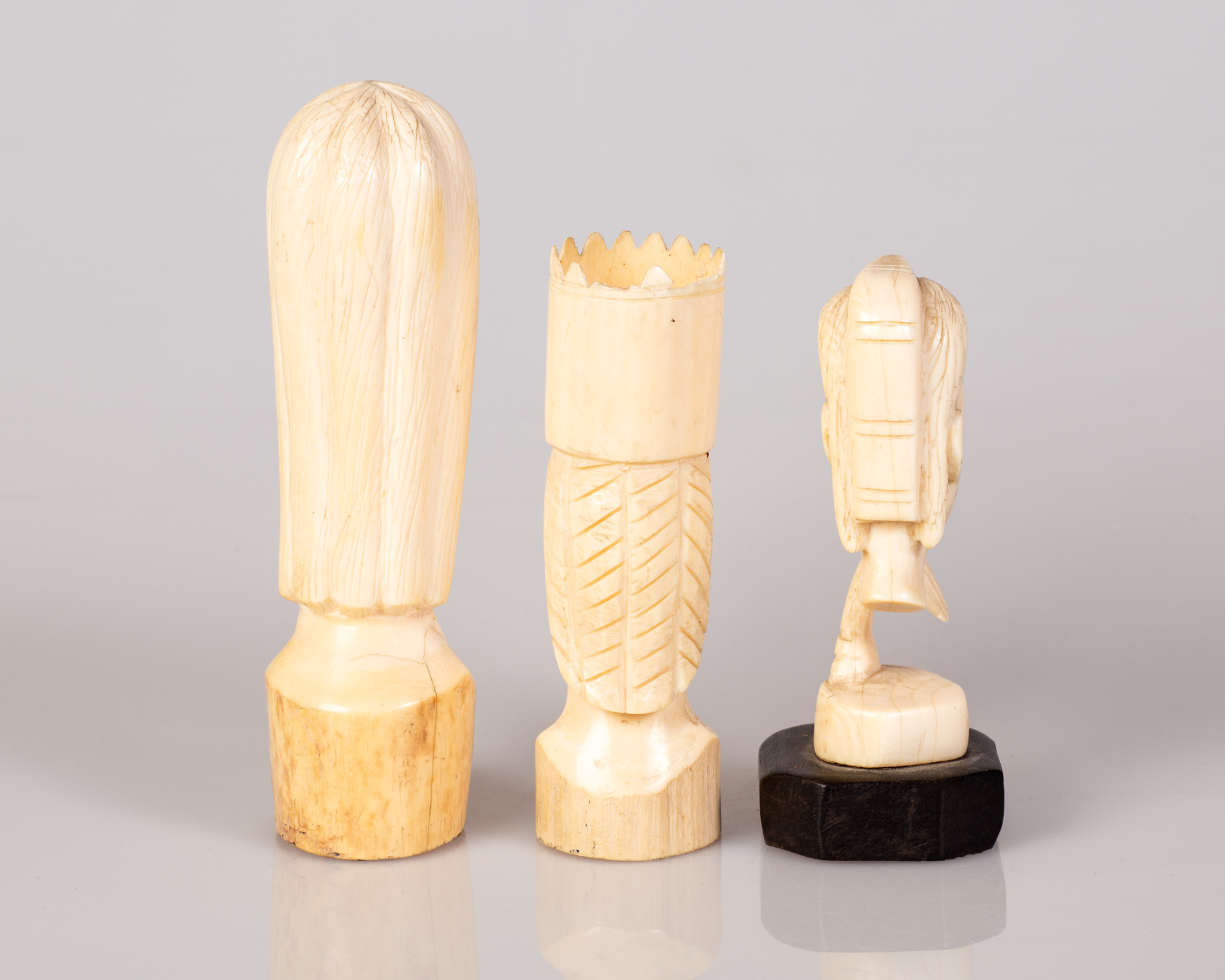 Lot of 3 African Bone Statuettes Two Women & Man Figure - Image 2 of 4