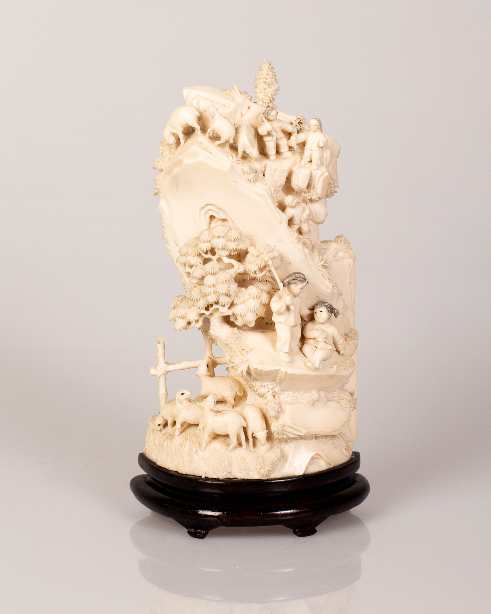 Bone Sculpture Scene Group of Kids Serving as Shepherds