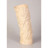 Large Sized African Bone Tusk Depicting Village People's Life