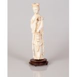 Old Chinese Sculpture Girl Holding a Flower Basket