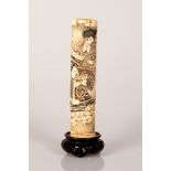 Old Chinese Bone Carved Figures From Chinese Mythology on Wooden Stand