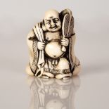 old signed netsuke of a Jolly "Hotei" early 1900's Japan