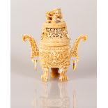 Chinese Bone Vase Openwork Carved Figures. Beginning of 20th Century